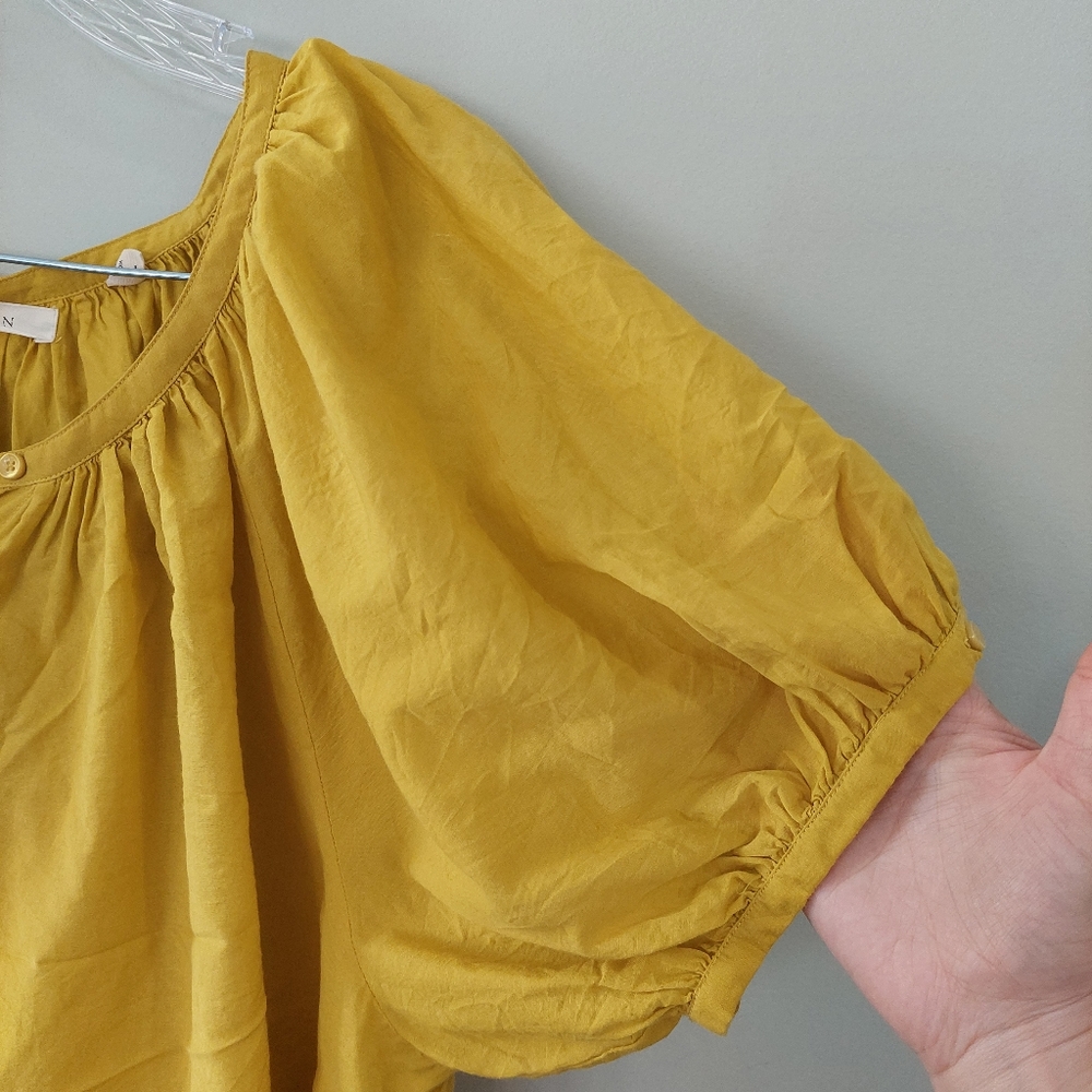 Doen Jane Blouse in Moss Large yellow short sleeve scoop neck billowy oversized - Picture 5 of 10